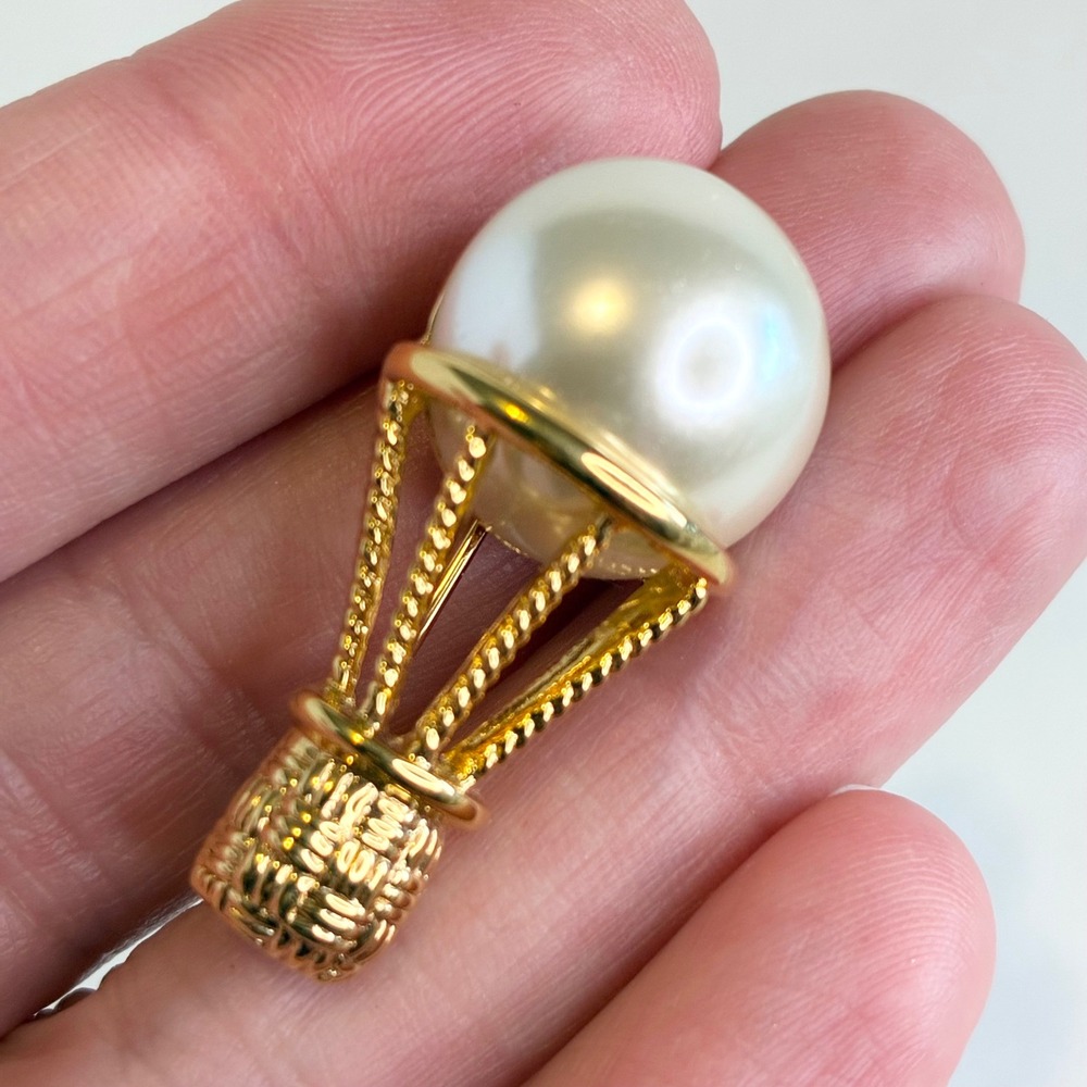 Vintage Napier Brooch Hot Air Balloon Gold Tone Faux Pearl Whimsical Jewelry